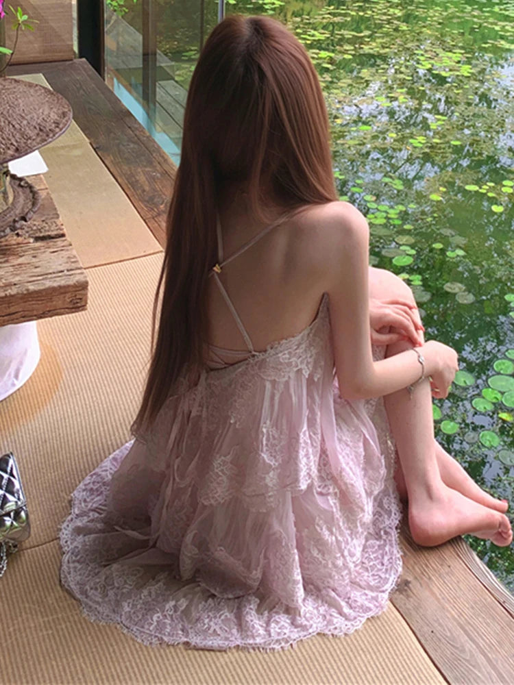 Sexy Splice Lace Heavyweight Strapless Vest Dress Loose Waist Spring Summer Autumn Sleeveless Backless City Commute Daily A-L...