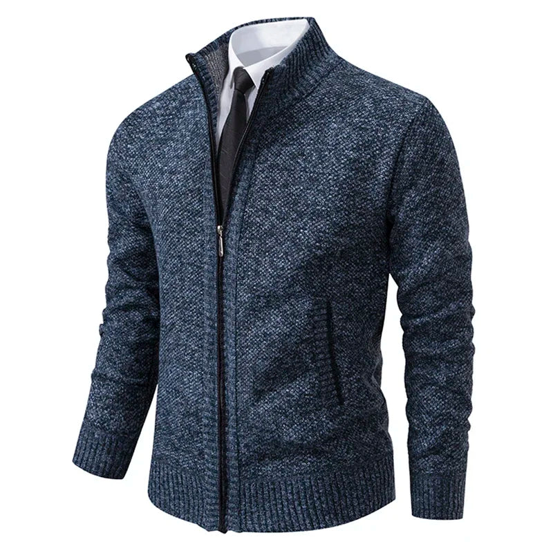 Mens Fleece Cardigan With Stand Collar Zipper Warm Autumn Winter Outerwear For Men Casual