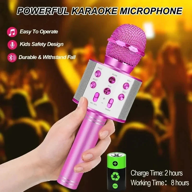 Kids Microphone for Singing, Wireless Bluetooth Karaoke Microphone for Adults, Toys for Girls Boys Gift for Birthday Party