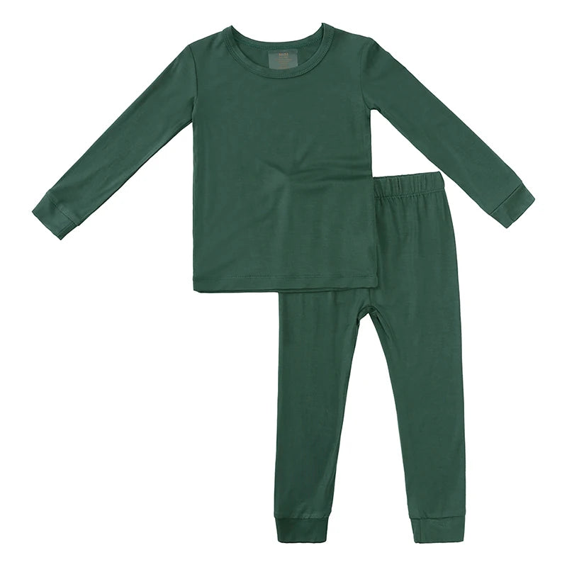 2026 Bamboo Fiber Toddler Kids Pajamas Clothes Solid Hight Elasticity Breathable Sleepwear Set For 9M-7T Boy Girl Loungewear