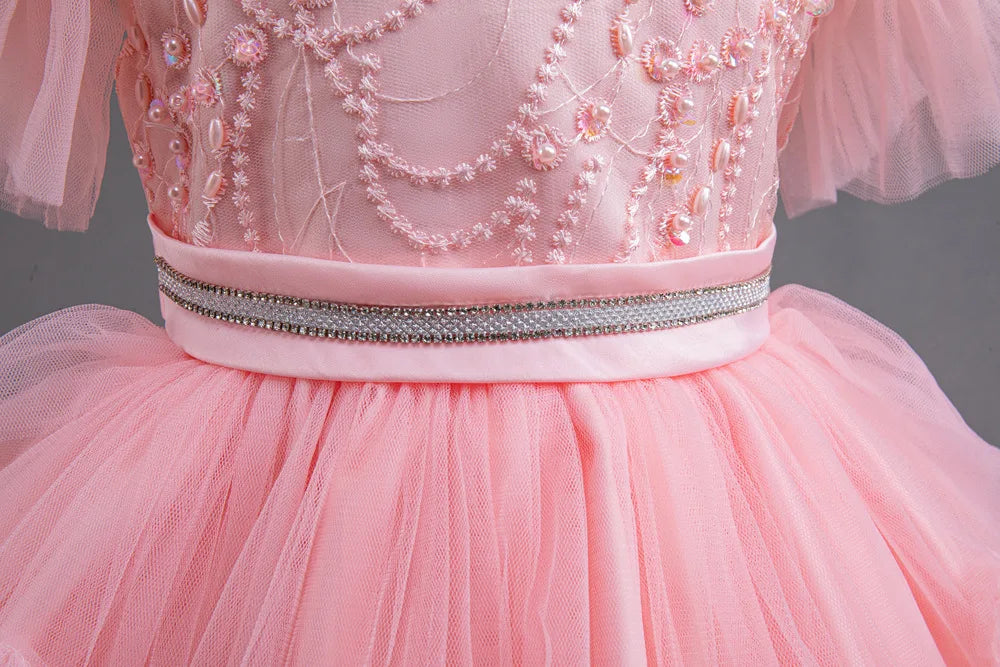 HETISO Girl Christmas Dresses Trailing Kid's Dress for Girls Retro Lace Sequined Children's Wedding Party Ball Gown 6 8 10 Years
