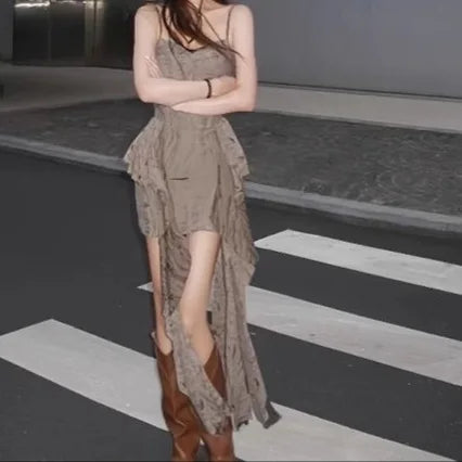 Sexy Bohemian Short Dress with Strap Vintage Retro Desert Wasteland Style Unconventional Skirt for Women Travel Photography