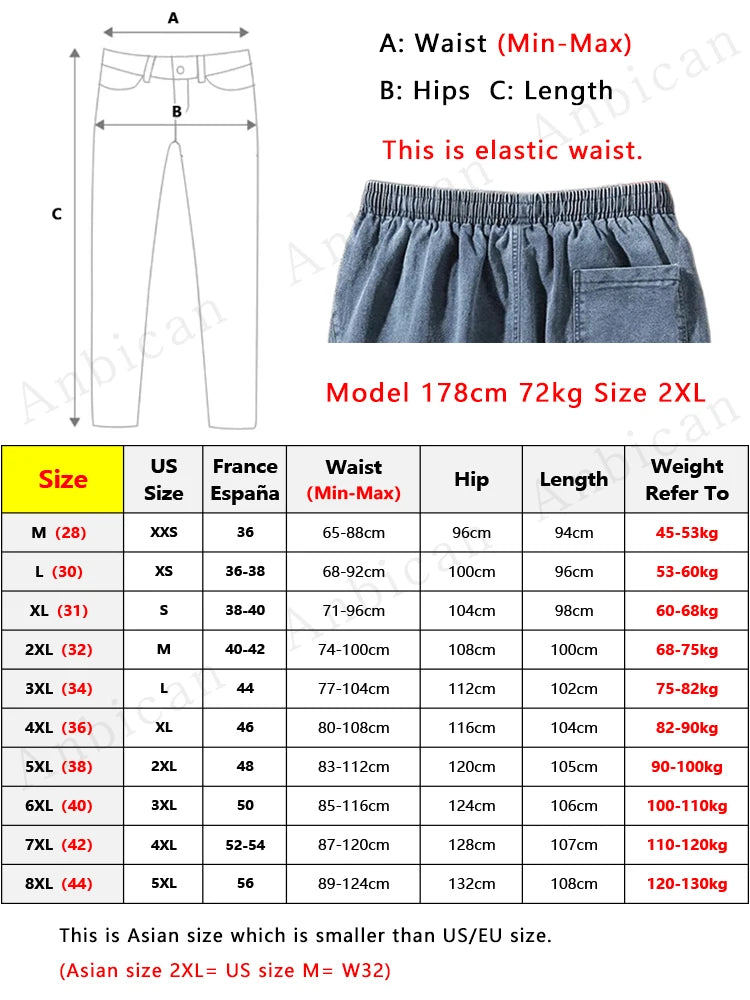 Big Size Men'S Jogger Jeans 6Xl 7Xl 8Xl Streetwear Black Blue Casual Denim Cargo Pants Stretch Cotton Taper Jeans Baggy Trousers