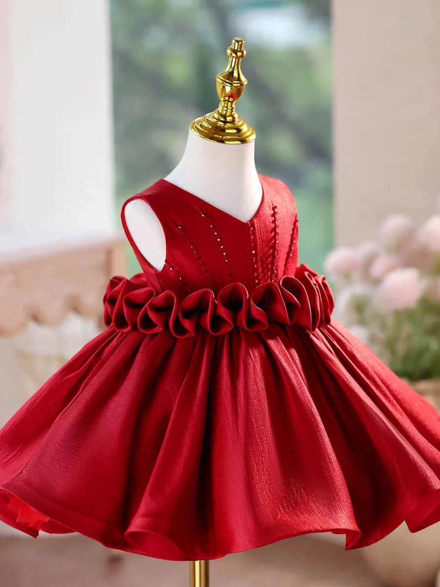 Dreamy Vow J460A Champagne Elegant Flower Girl Dress Satin Knee Length Children Wedding Birthday Holiday Party Pageant Dress