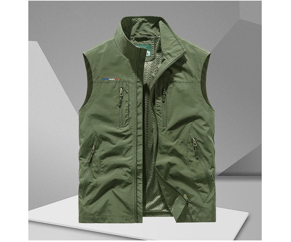 DIMUSI Summer Mens Multi-pocket Vests Casual Man Breathable Mesh Vest Sleeveless Jackets Man Outwear Fishing Waistcoats Clothing