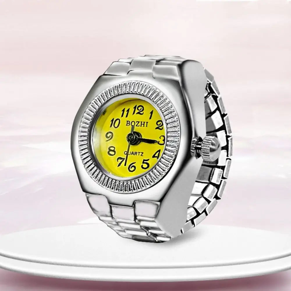 Finger Ring Watch For Couples Vintage Punk Heart Shape Quartz Clock With Adjustable Elastic Strap