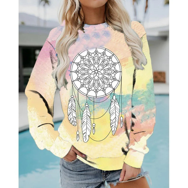 Dream Catcher 3D Print Sweatshirt - Women's Casual O-Neck Pullover