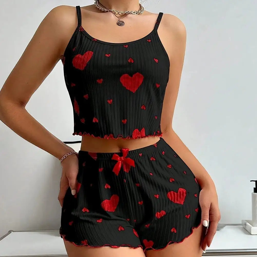 NEW Girl'S Spaghetti Strap Camisoles+Shorts Homewear Print Underwear Pijama Sexy Lingerie Camisoles Tanks Nighty Women Sleepwear