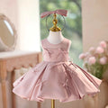 Dreamy Vow D097 Elegant Pink Bow Sleeveless Knee-Length Baby Girl Dress For Kids Birthday Party Spring Summer Prom Tulle Dress