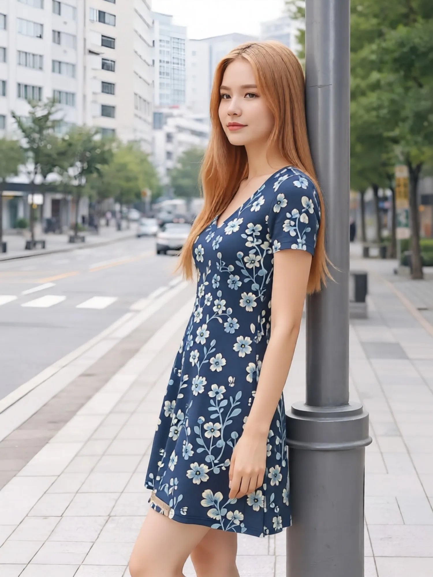 Floral Print Womens V Neck Short Sleeve A Line Dress Relaxed Fit Summer Mini Dress for Casual Days Vacation Trips and Gatherings