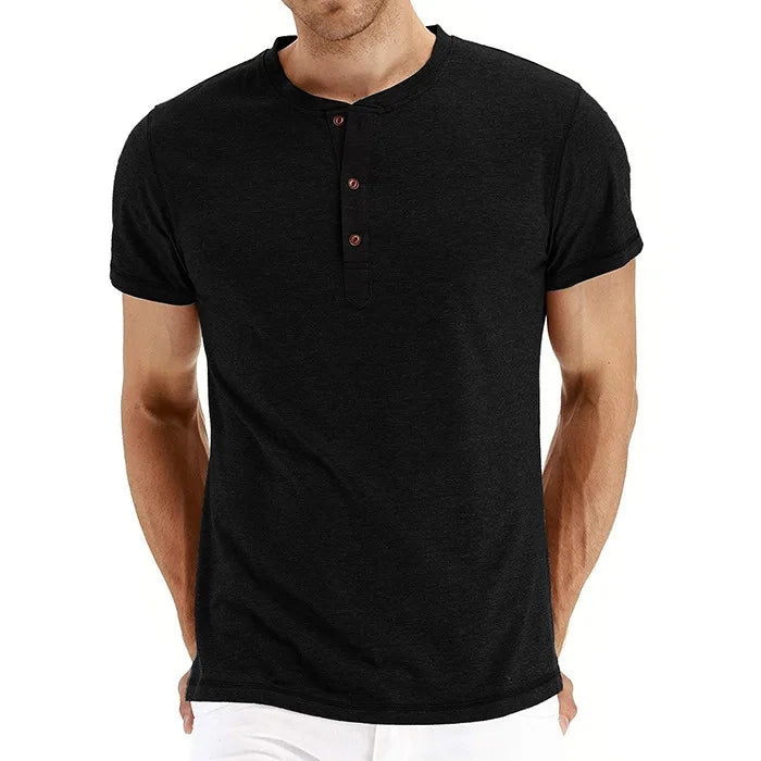Mens Cotton T Shirt Henley Neck Slim Fit Solid Short Sleeve Premium Quality For Men