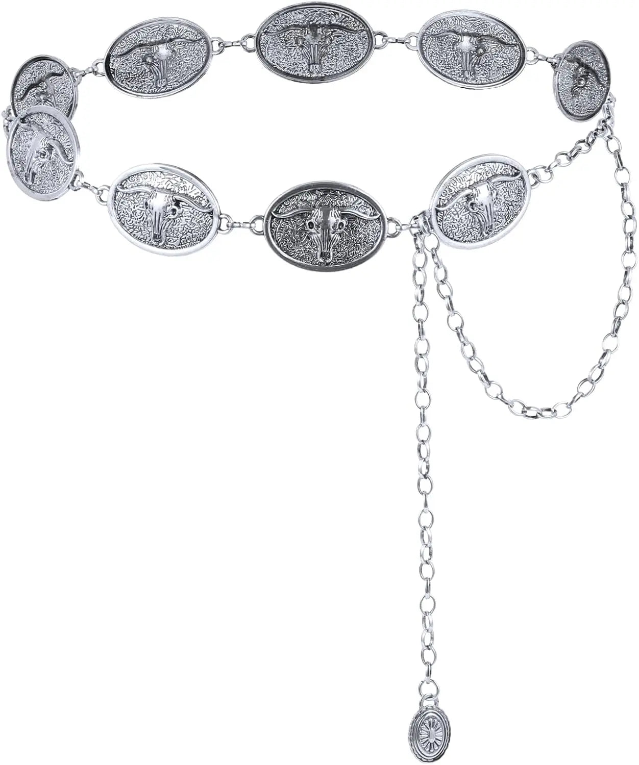 Metal Chain Belt For Women'S Cowgirl Western Country Chain Belts Adjustable Concho Belt For Sweaters Dresses Jeans