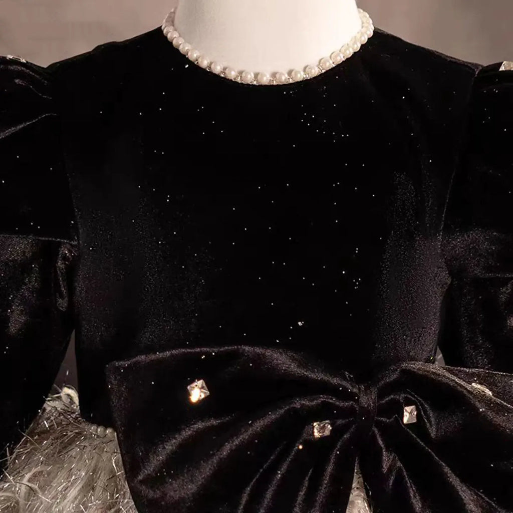 Dreamy Vow J724 Glamorous Girl Dress Long Sleeved Feather Bowed for Kids Holiday Birthday Party Princess Knee Length Ball Gown