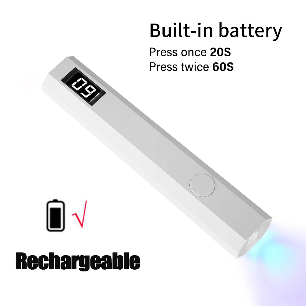 Lámpara de uñas LED UV con soporte, luz UV de mano con pantalla LCD para uñas de gel, secador de uñas USB recargable para curado rápido