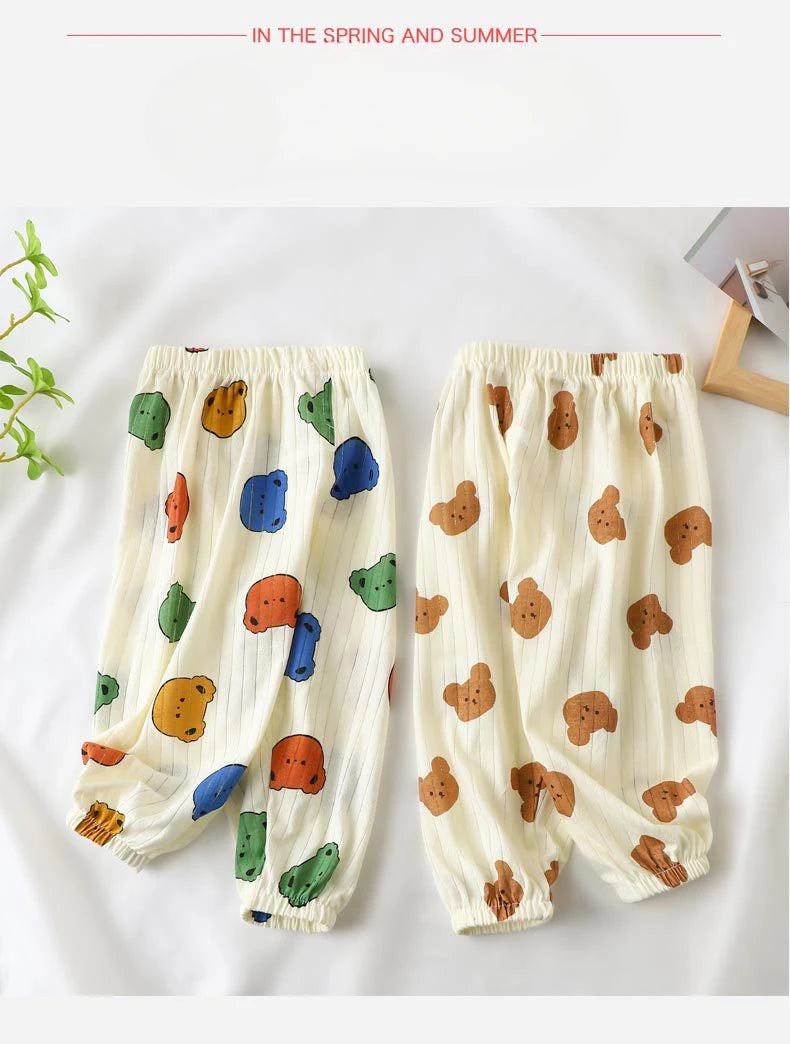 2025 New Summer Children's Cotton Mosquito Pants Boys and Girls Baby Thin Loose Casual Bloomers