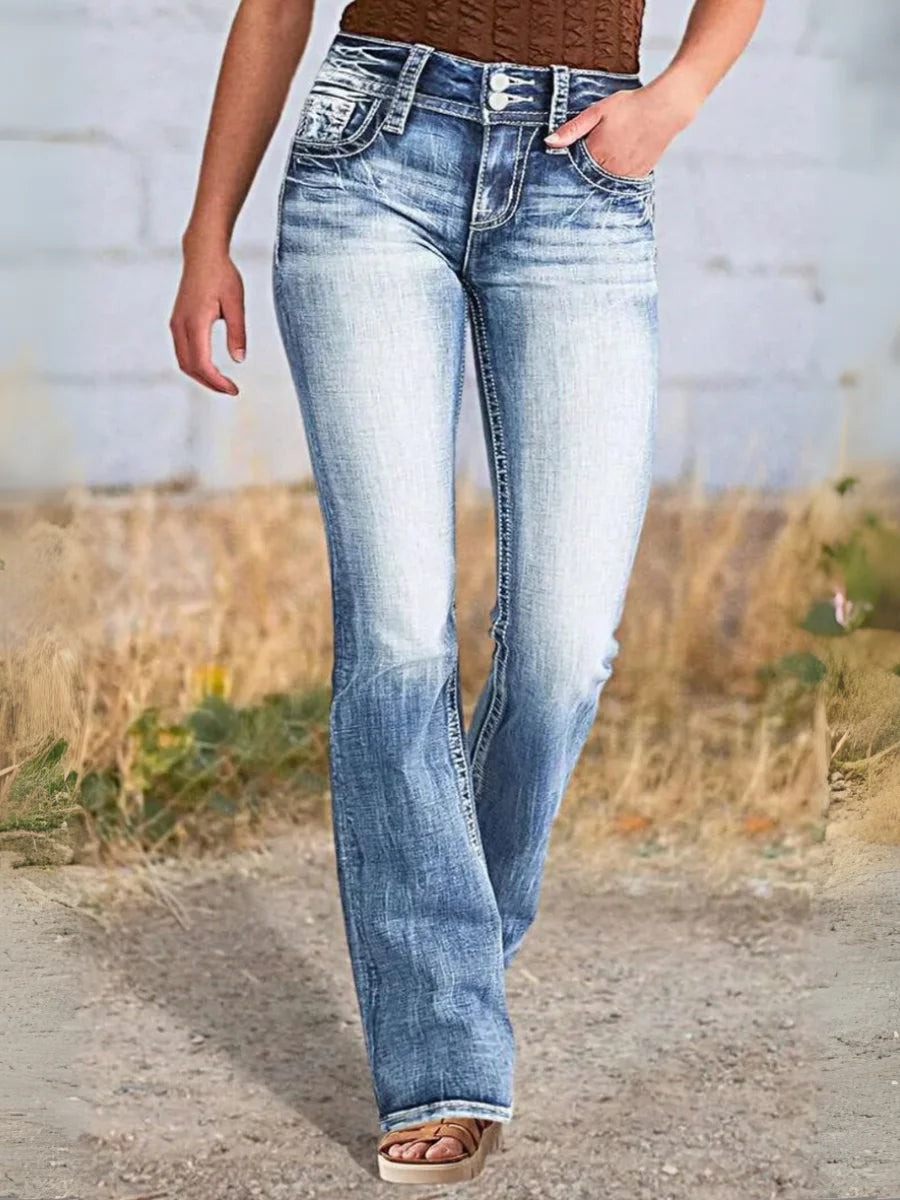 HME Women's Vintage Light-Wash Flare Jeans - Star Pockets Mid-Rise