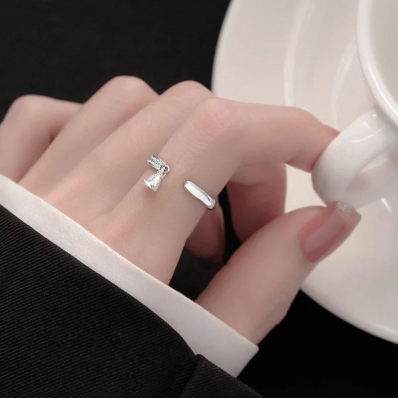 Xiyanike Niche Waterdrop Zircon Cuff Finger Rings For Women'S Girl Fashion New Jewelry Friend Wedding Anillos Mujer
