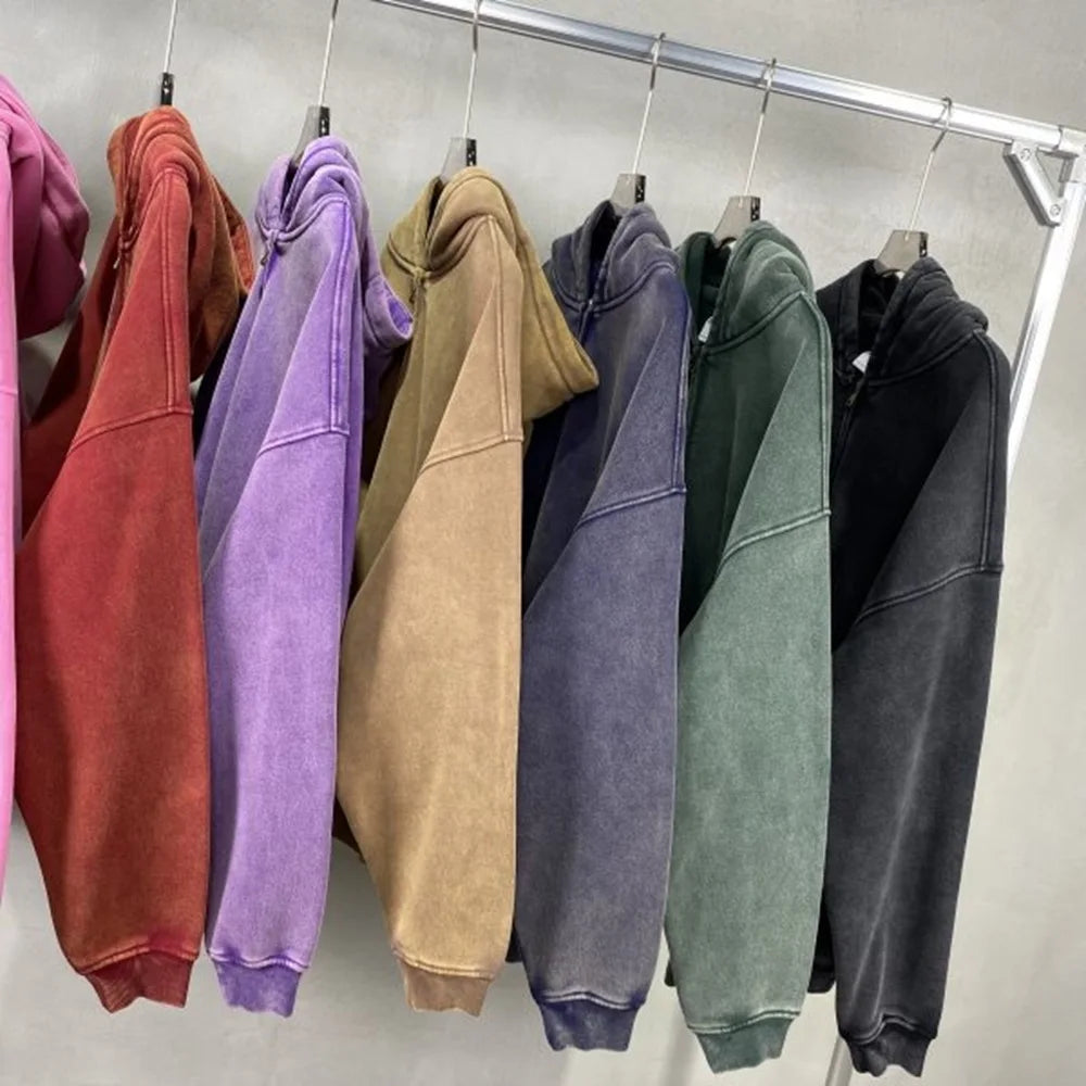 Maqvob High Quality Luxury Apparel Street Wear Euro Us Size Spring Autum Full Up Zipper Washed Batik Dye Hoodie