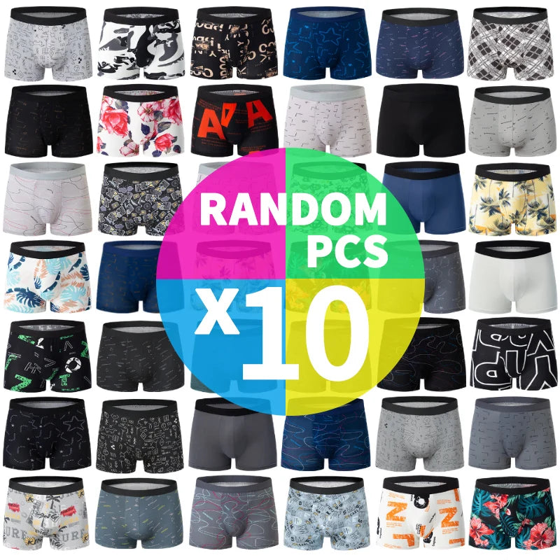 1/4/10 Pieces Men'S Random Fashion Print Sexy Boyshort Europe And The United States Size Comfortable Breathable Underwear Shorts