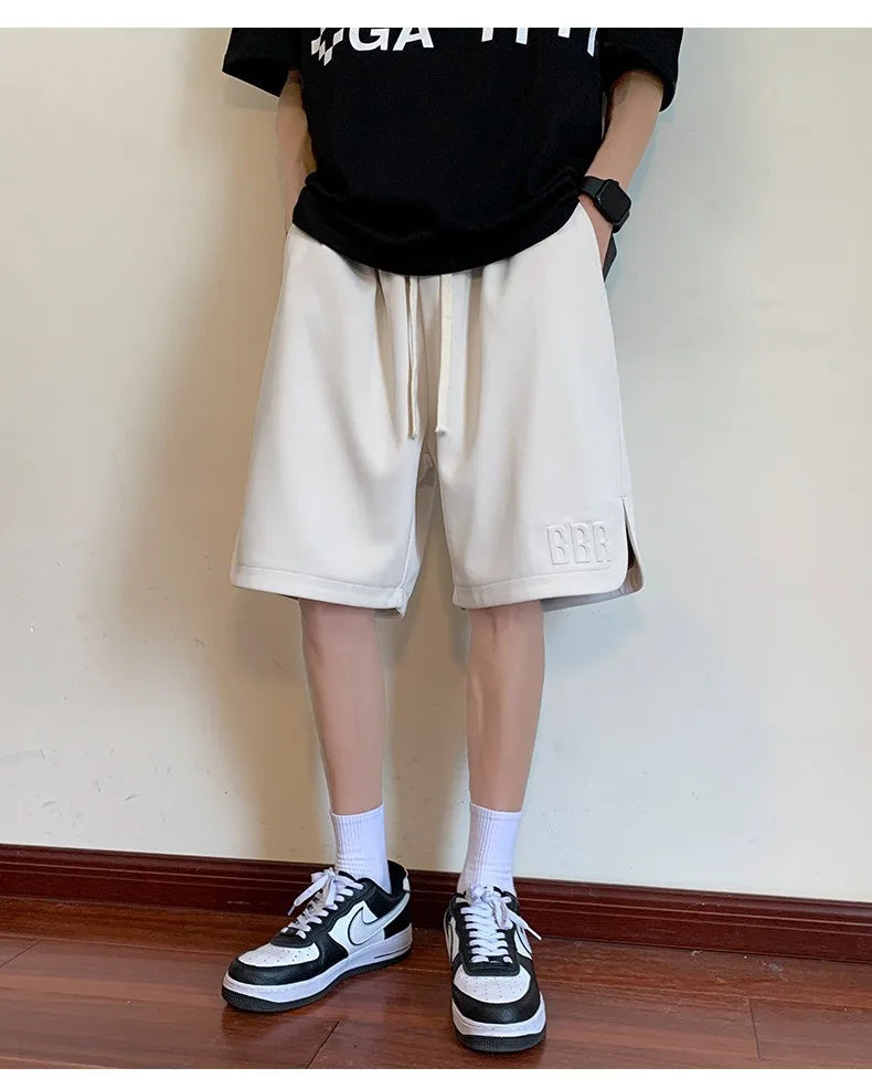 Men's Summer Ice Silk Thin Breathable Straight Leg Pants Five-Quarter Casual Shorts Polyester Fabric Comfortable Lightweight