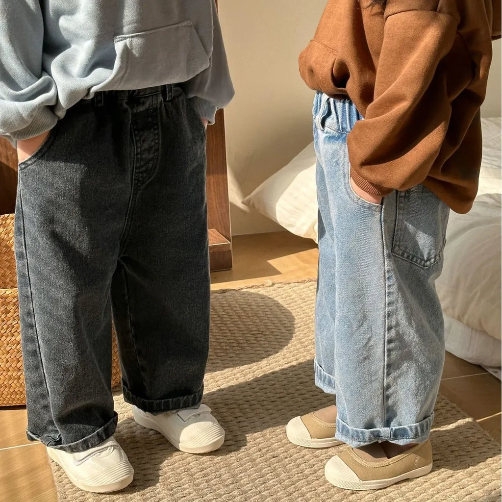 8701-1 Children'S Denim Pants Spring Autumn New Girls' Wide-Leg Pants 1-10Year Boy'S Jeans Casual