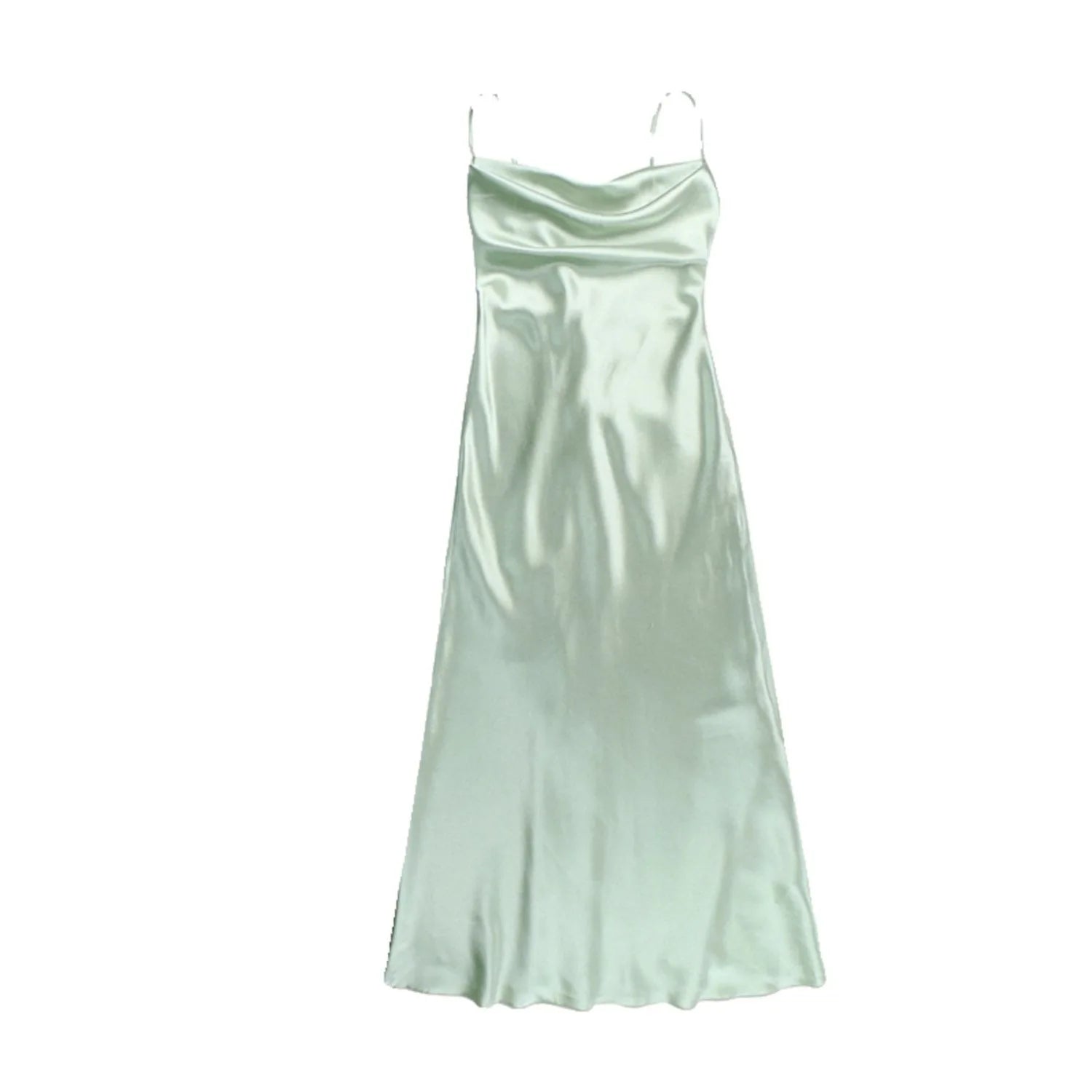 Elegant French Style Sling Satin Wrap Waist Slimming Long Dress Women's Fashion 2026 New Knitted Fabric Midi Skirt Dress