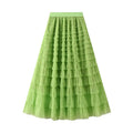 HOT Solid Multilayer Ruffle Mesh Skirt Women Boho High Waist Long Maxi Tulle Skirt Spring Summer Party Women's Clothing