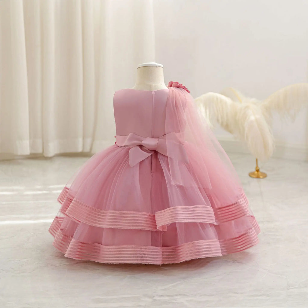 HETISO Flower Wedding Party Dress for Girls Baby Holiday Layered Tulle Ball Gown Toddler Kids Beaded Costume 6M-4 Years