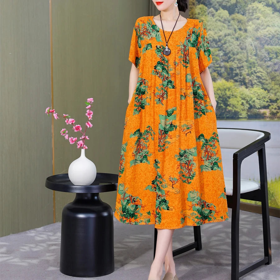New Fashion Casual Summer Dress For Women Ladies O-Neck Print Short Sleeve Dress plus size Women Clothing