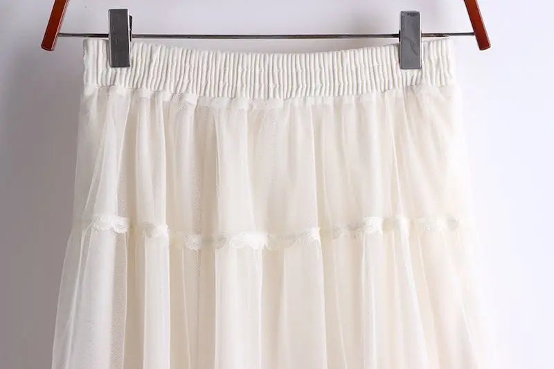 Sweet Lace A-Line Half Skirt Women's Spring Summer New Style Elastic Waist Slimming Cake Skirt High Waist Polyester Fiber