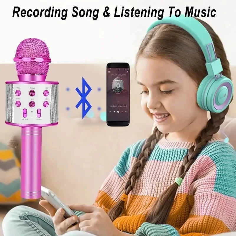 Kids Microphone for Singing, Wireless Bluetooth Karaoke Microphone for Adults, Toys for Girls Boys Gift for Birthday Party