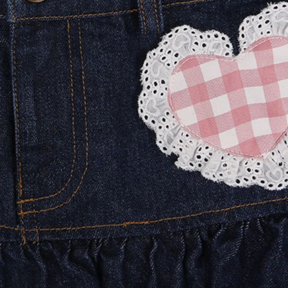 Japanese Sweet Lolita Mini Skirts Ball Gown Women Harajuku Cute Denim Skirt Preppy Style Girls High Waist Kawaii Lace Cake Skirt