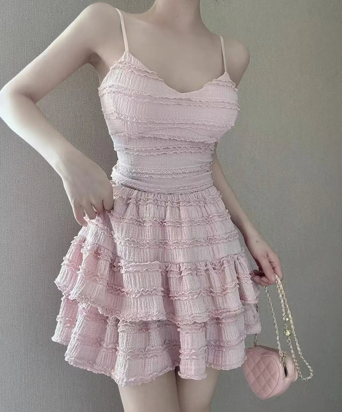 Ballet Style Puffy Short Skirt Women Summer Lace Crop Top Design Sensation Half Skirt Pure Desire Sweet And Spicy Set