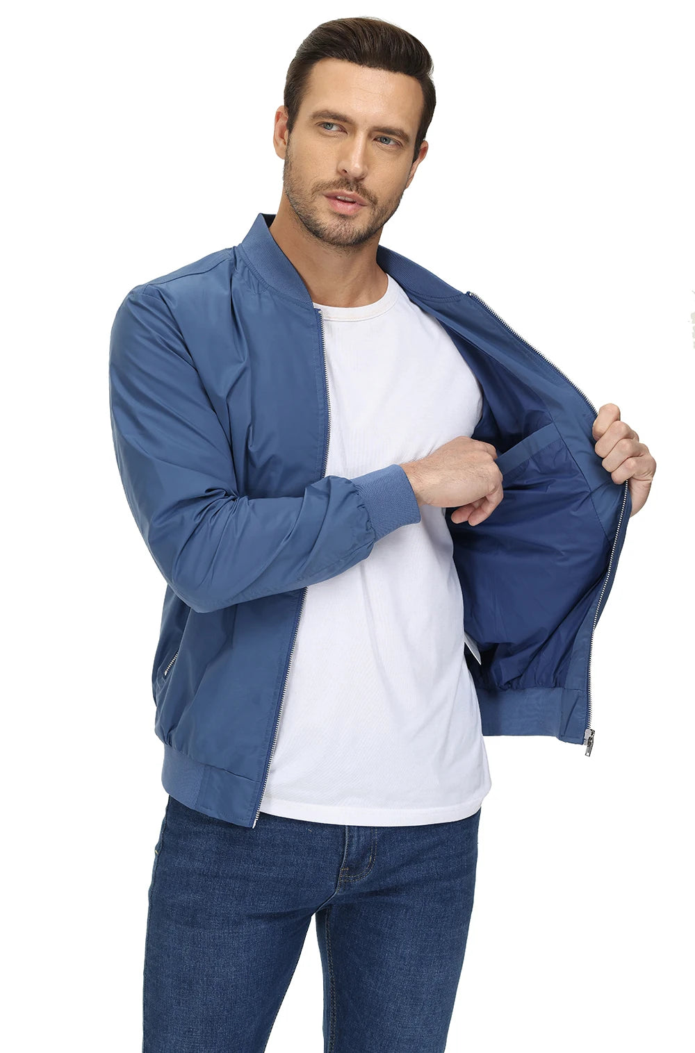TACVASEN Spring Fall Thin Bomber Jackets Mens Jacket Lightweight Casual Windbreaker Zip Pockets Coats Biker Outwear Outdoor Male