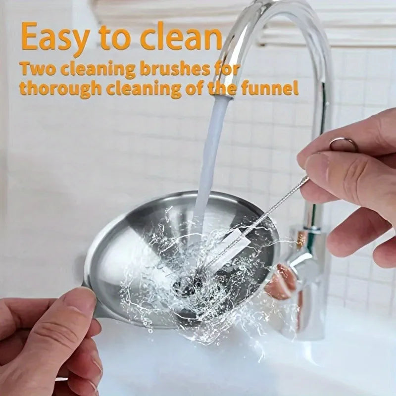 Juego de 3 embudos de cocina de acero inoxidable, embudos pequeños, embudo de boca ancha para tarros, embudo de silicona de grado alimenticio, accesorios de cocina