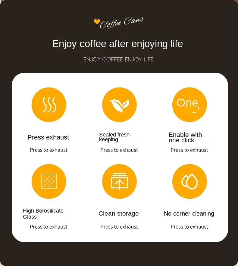 Multi Capacity Black Lid Coffee Pot Manual Vacuum Moisture-proof Storage Pot Kitchen Glass Teapot Coffee Bean Storage Sealed Jar