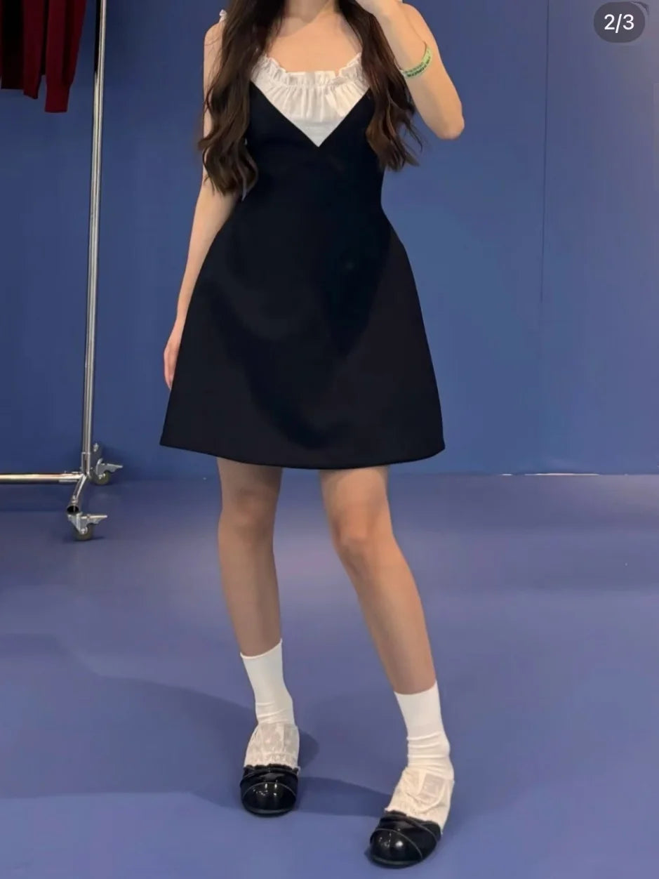 Sweet And Elegant Floral Trim Collar Dress Versatile Splicing Style Casual A-Line Skirt Suitable for All Seasons Shanghai Origin