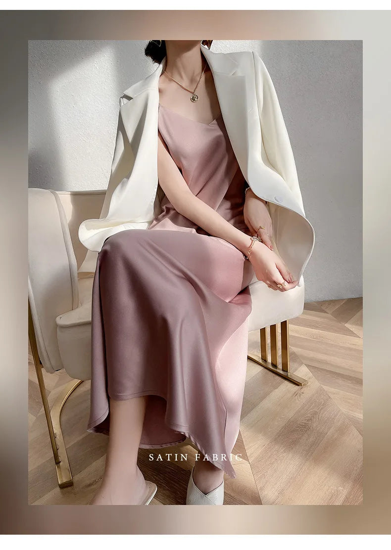 Sexy Solid Color Camisole Nightgown for Women Midi Length Sleeveless Slip Dress Inner Layer Base Dress Home Sleepwear Nightwear