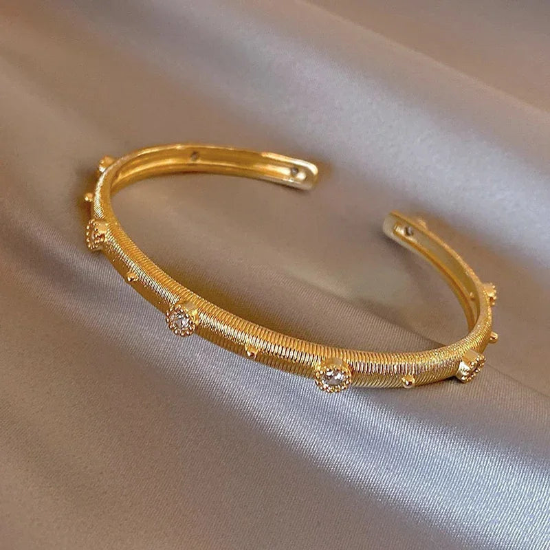 French New Design Zircon Letter X Two Color Plated Opening Bracelet For Elegant Women Daily Wear