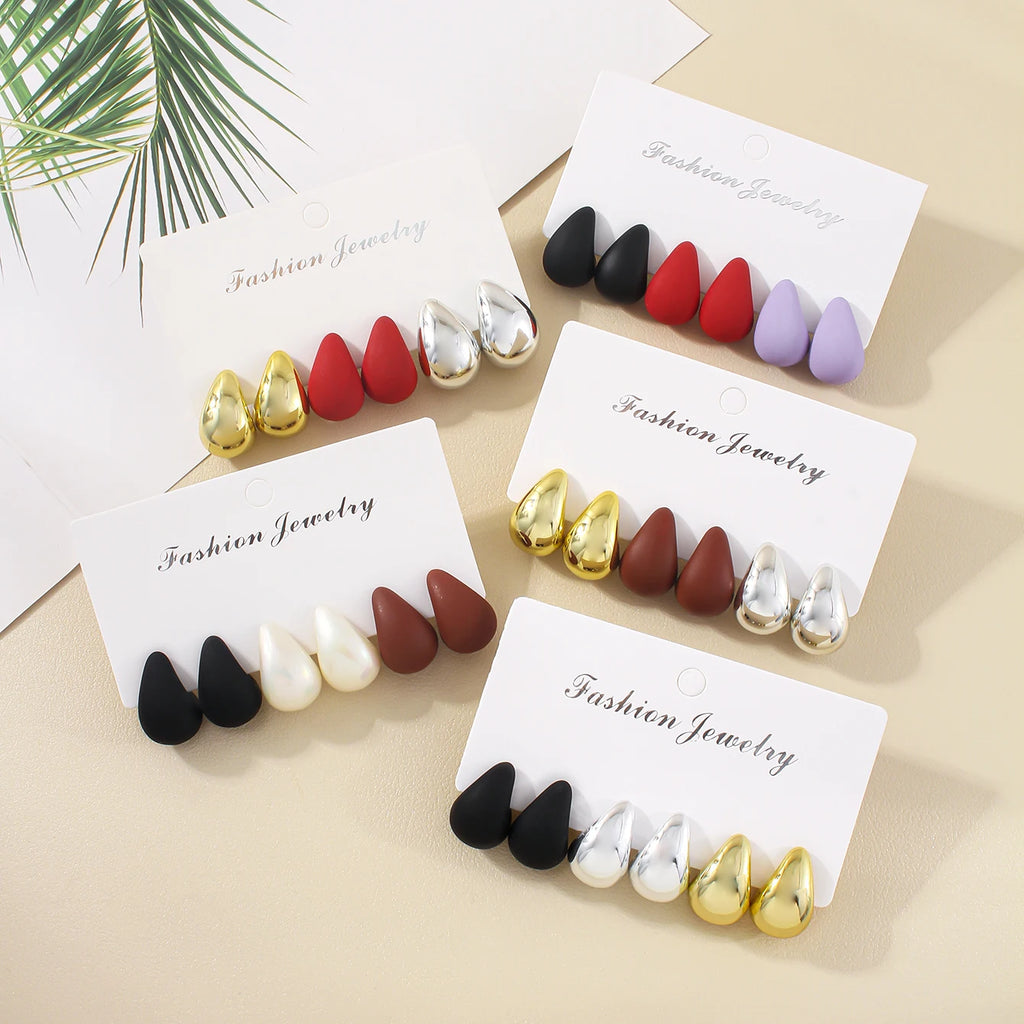 Minimalist Thick Water Drop Earrings Fashion Smooth Matte Surface CCB Stud Earrings Women's Daily Versatile Date Party Jewelry