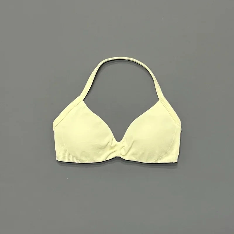 Histello Sports Strappy Bra Women Yoga Tank Bra Seamless High Support Fitness Workout Top Running Exercise Halter Gym Bras