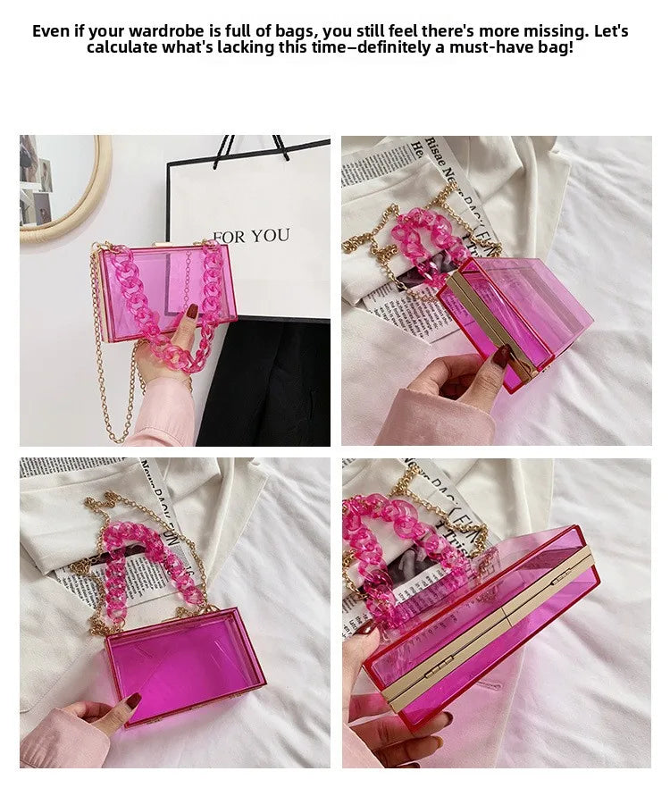 Fashionable Acrylic Handbag Women's Hot Sale Of The Season New Chain Box Bag Transparent Handbag Cross-Border Style Small Siz...