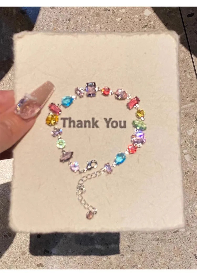 2026 Colorful Crystal Necklace Bracelet Chain Jewelry Set for Women Elegant Clavicle Chain Irregular Zircon Party Gift for Women