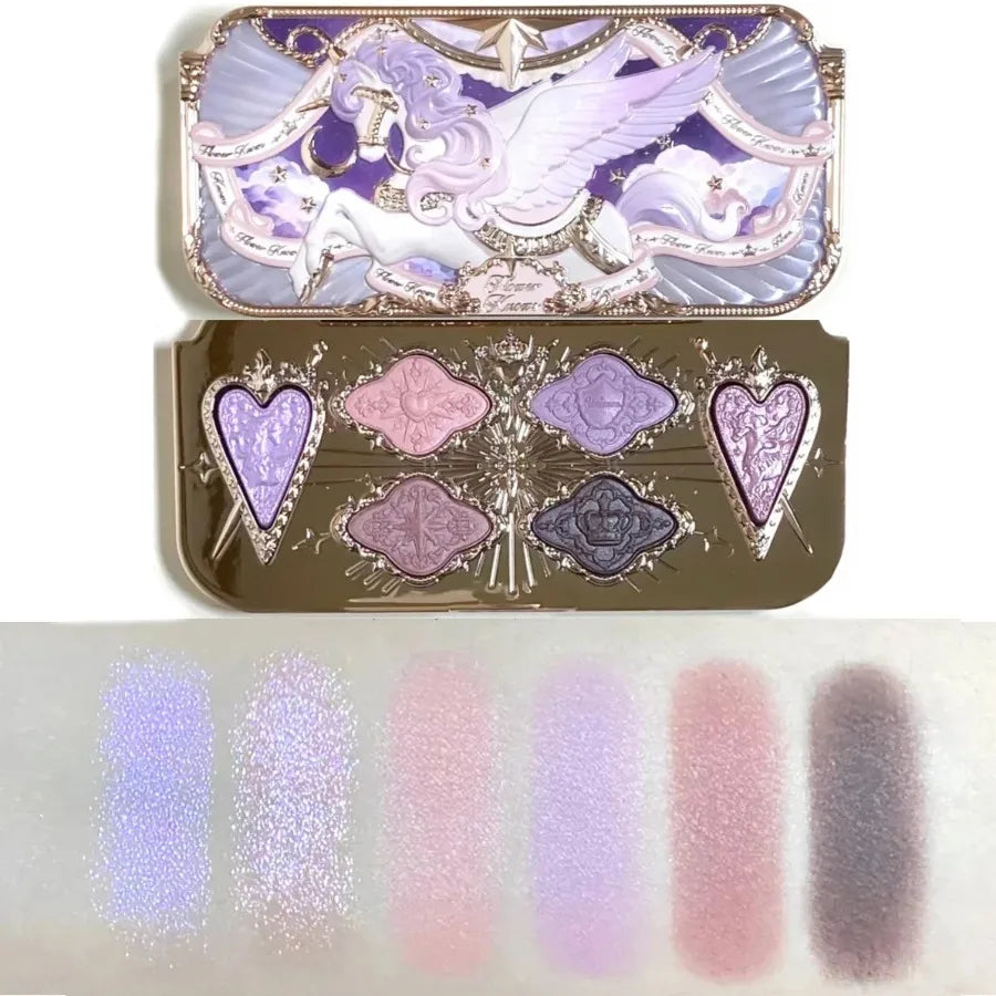 Flower Knows Knight Unicorn 6 Color Satin Eye Shadow Palettes Shimmer Matte Waterproof High Pigment Eye Glitter Makeup Pallet