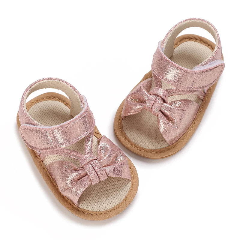 Spring and summer fashion new item fine sparkling bow hem sandals for baby girls, comfortable and breathable walking shoes
