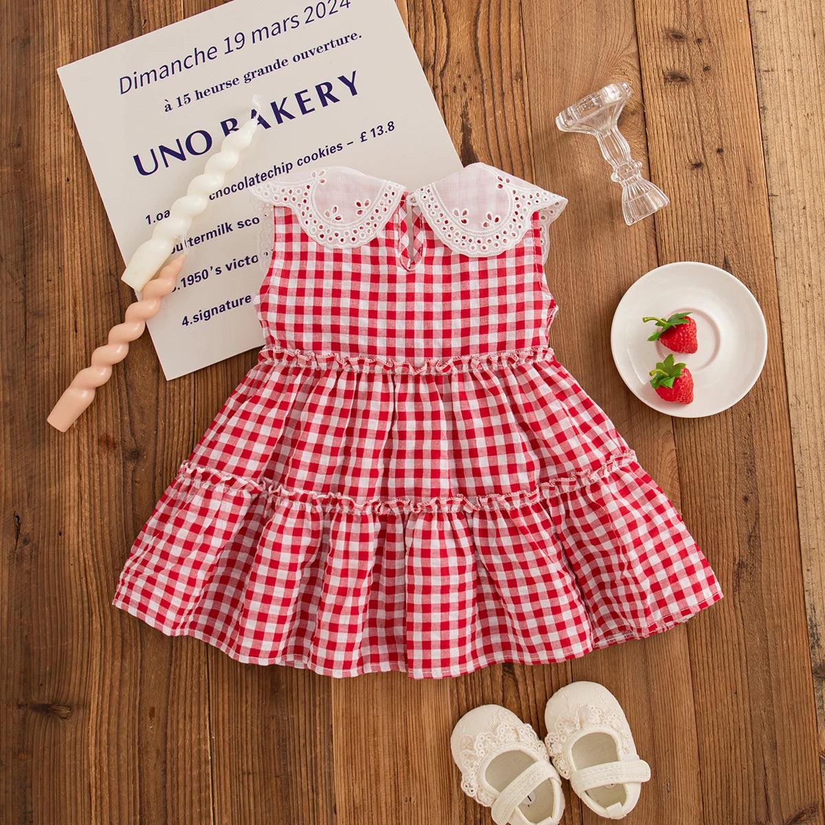 Summer New Baby Girl Plaid Dress Cute Red Strawberry Children'S Clothing (6 Months -3 Years Old)
