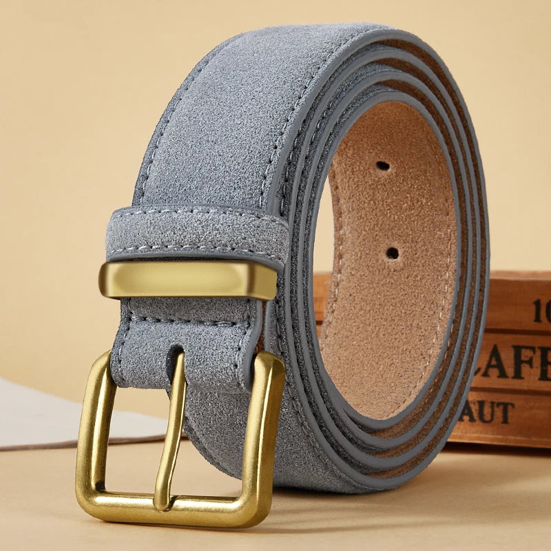 Luxury Suede Cowhide Leather Belt For Women'S, Vintage Style With Gold Buckle, 3.5Cm Wide Waistband For Dresses & Jeans 2042