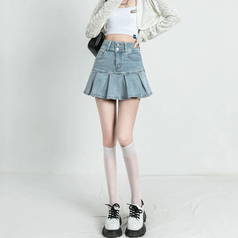 Female Jeans Skirts Ruffle Gyaru Women's Denim Skirt Flare New In Clothing Trend 2025 V Offer Aesthetic Hot Y2k Vintage Casual