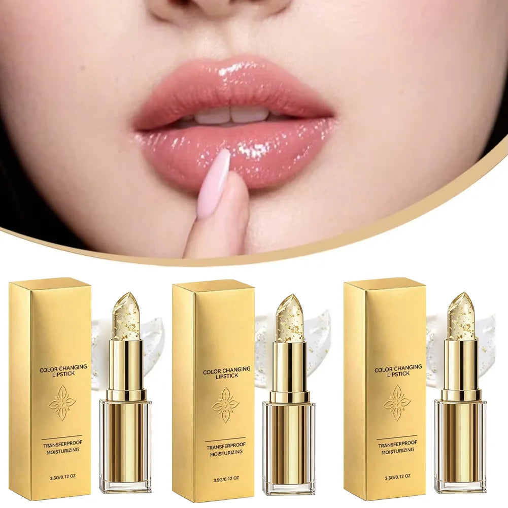 Color Changing Lipstick With Gold Flecks Moisturizing High Shine Fade Lip Line Lip Gloss Non Greasy Non-stick Hydrating Lip Balm