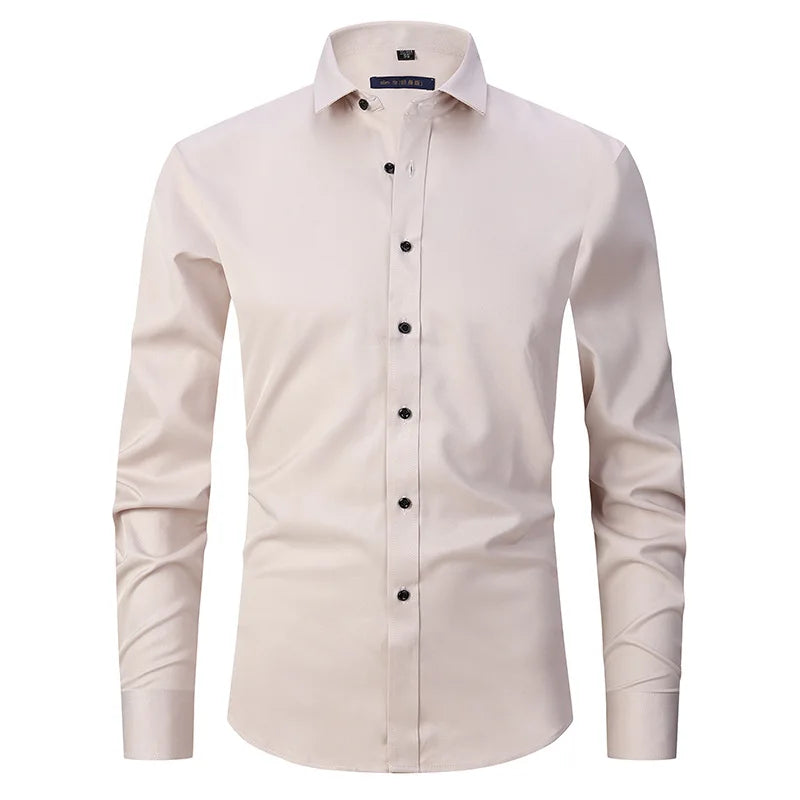 Men's Long Sleeve Dress Shirt Slim Fit Non-Iron Black Business Shirt